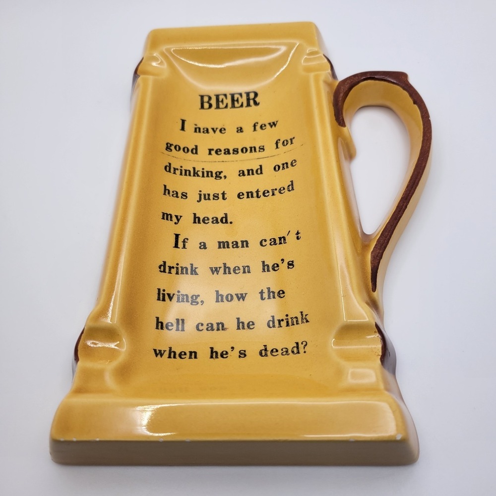 Vintage Beer Stein Shaped Ceramic‎ Ashtray Funny Quote Bar Decor